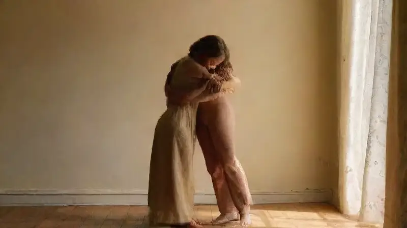 Pareja reconciliándose en un entorno íntimo