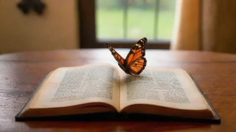 Mariposas monarca posadas sobre libro antiguo