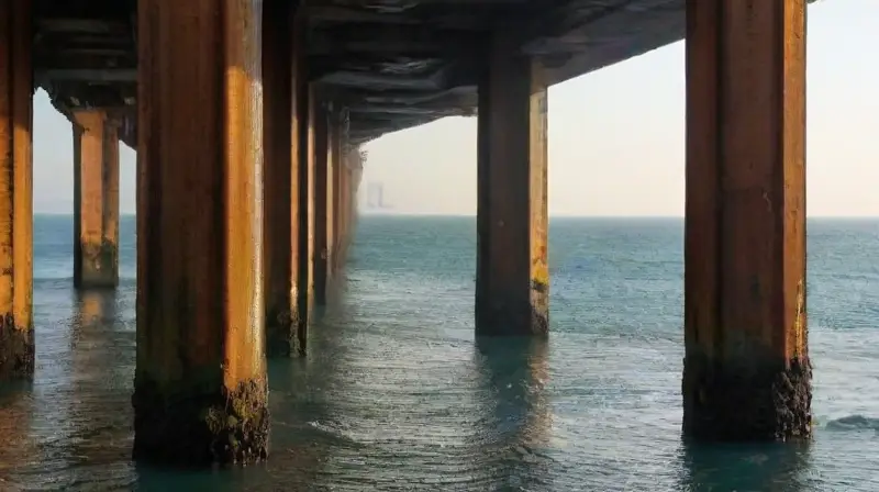Una ciudad oceánica flota al amanecer