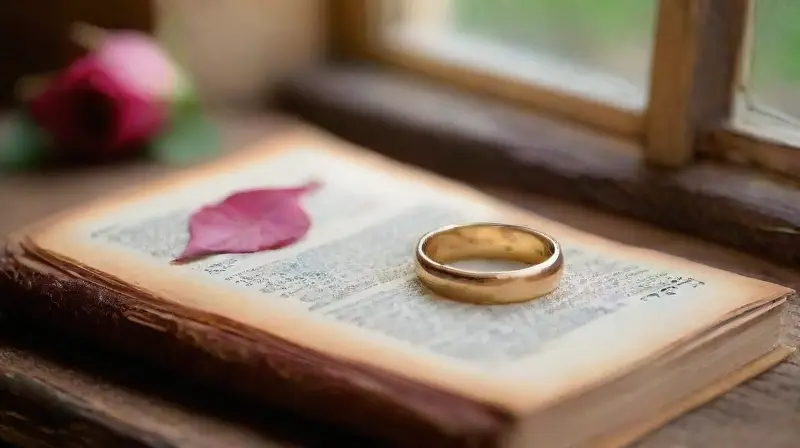 Anillos dorados reflejan amor en madera rústica