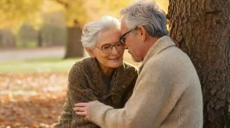 Pareja anciana comparte amor en parque
