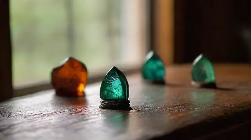 Amuletos de dragón decoran mesa antigua