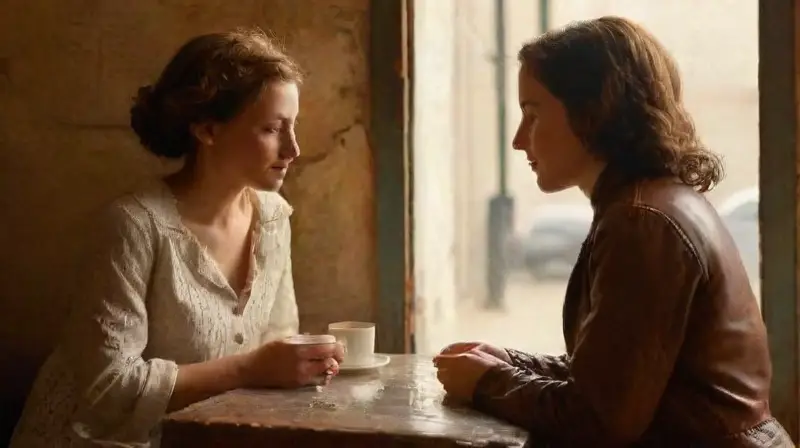 Pareja enamorada en café europeo soleado