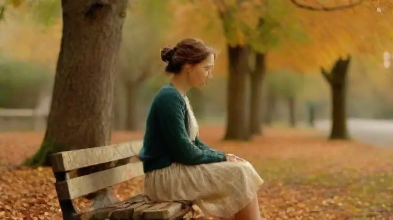 Mujer solitaria refleja esperanza en parque tranquilo