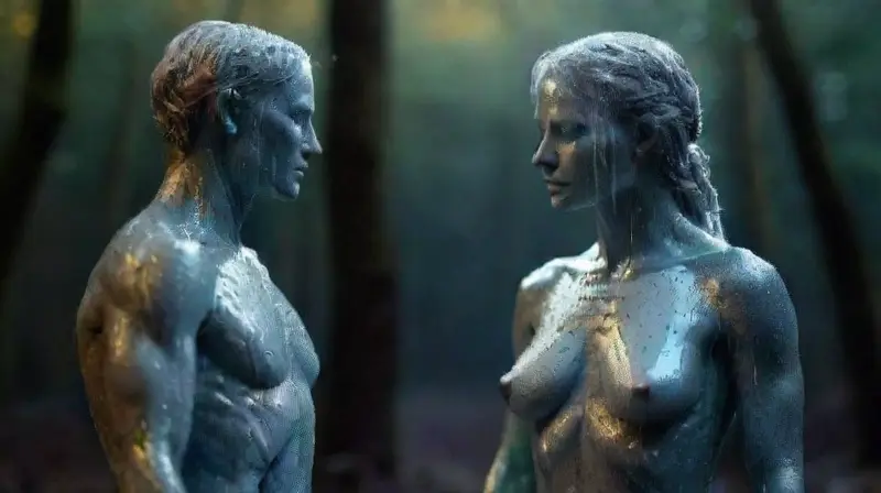Dos figuras conectadas a través de un portal