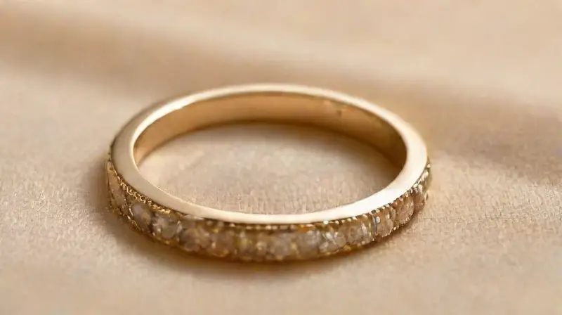 Anillo de compromiso brillando sobre satén
