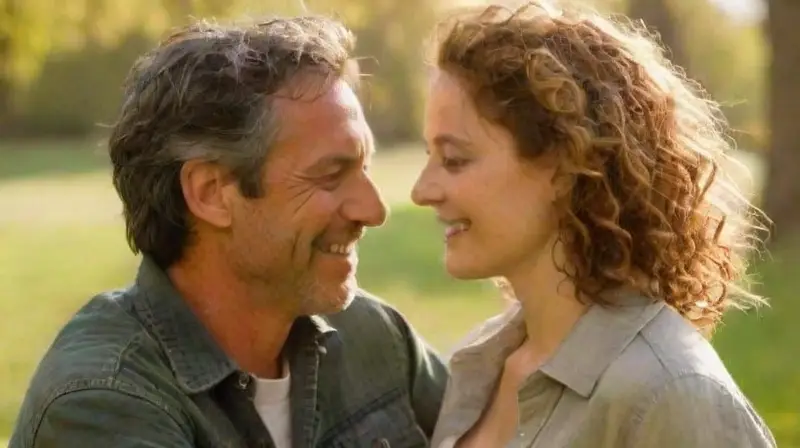 Pareja enamorada comparte íntimo momento en parque