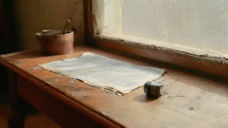 Habitación íntima con escritorio desgastado y emotivo
