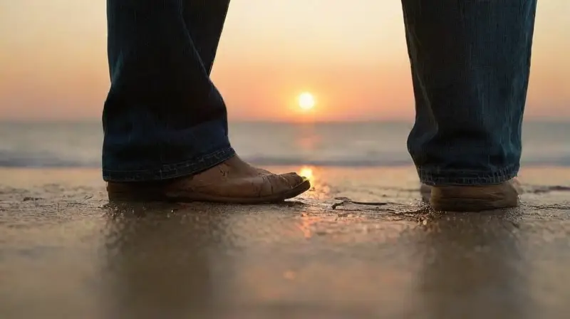 Pareja madura unida en muelle al atardecer