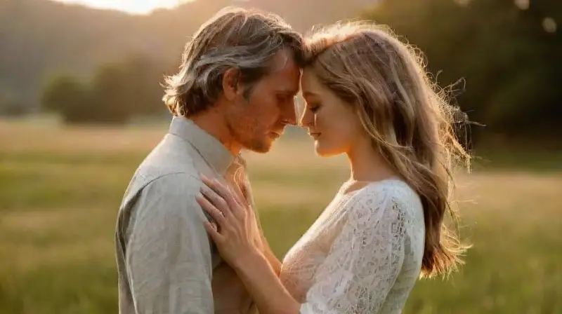 Pareja abrazada eternamente al atardecer sereno