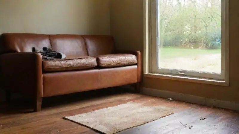 Pareja reconciliándose en sala acogedora y realista