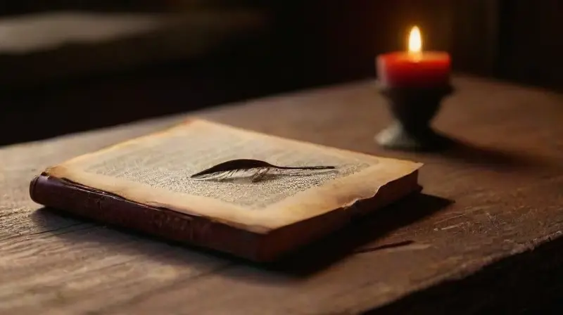 Libro antiguo iluminado por luz tenue
