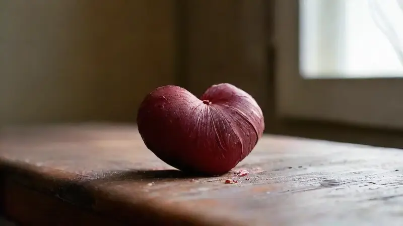 Un corazón roto en un bodegón melancólico