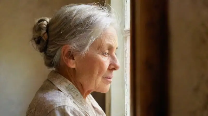 Una anciana recuerda en luz nostálgica