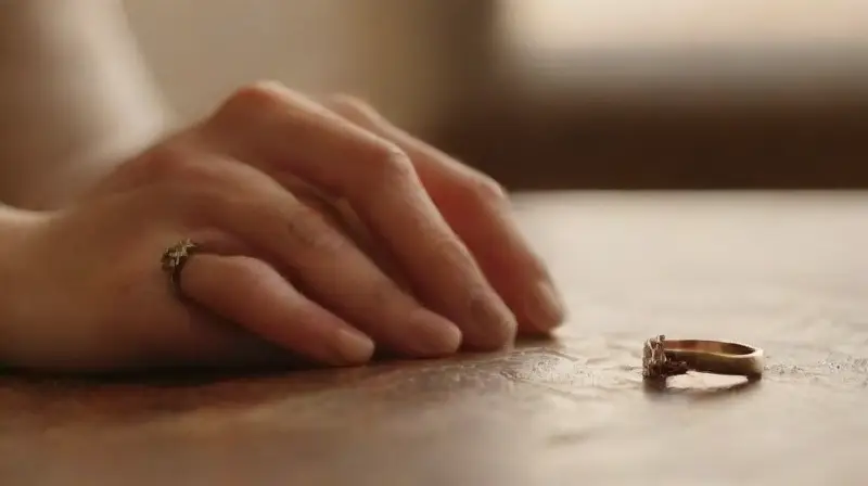 Pareja comprometiéndose con anillo bajo luz cálida