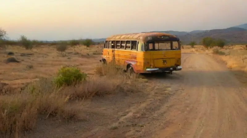 Un viejo autobús abandonado en el campo