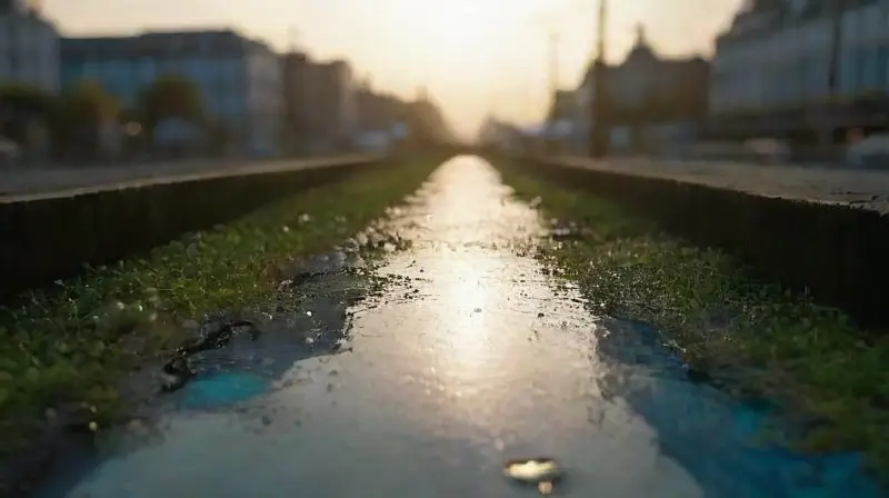 Una ciudad flotante brilla al atardecer