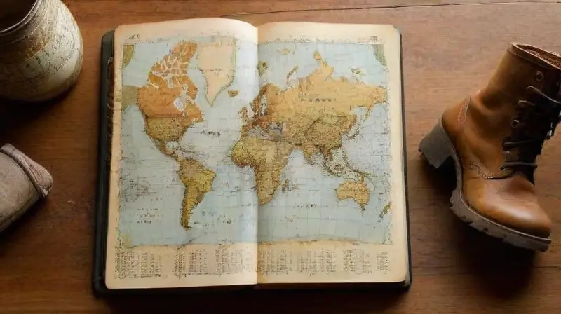Mapa de viajes personalizado sobre mesa rústica