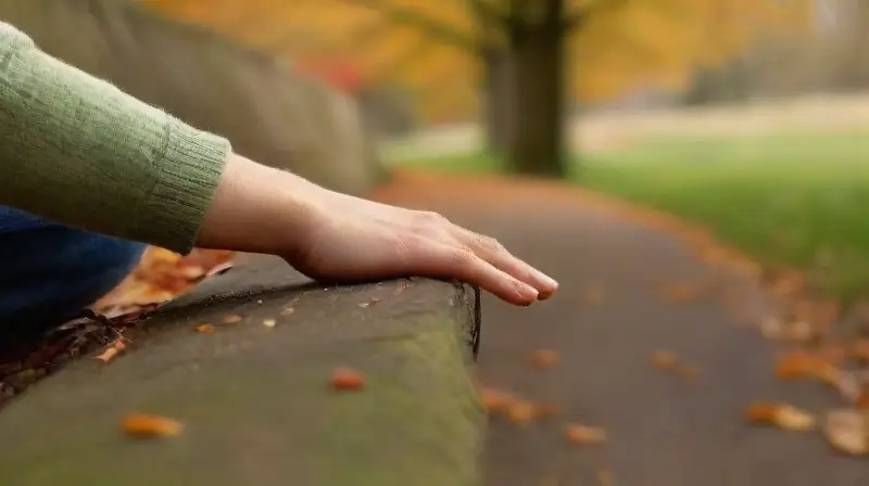 Mujer espera serenamente en parque tranquilo