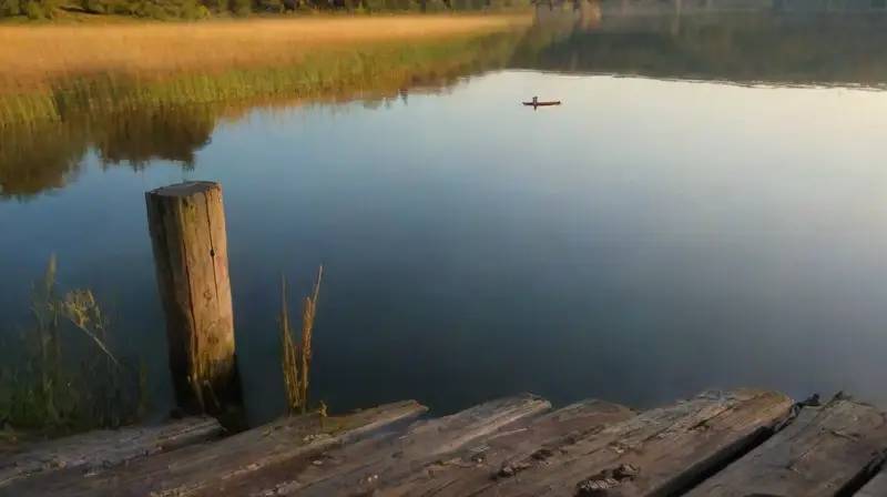 Una pareja abraza al atardecer en lago