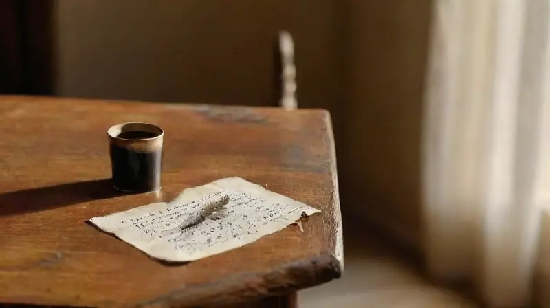 Mesa vieja con carta en luz tenue